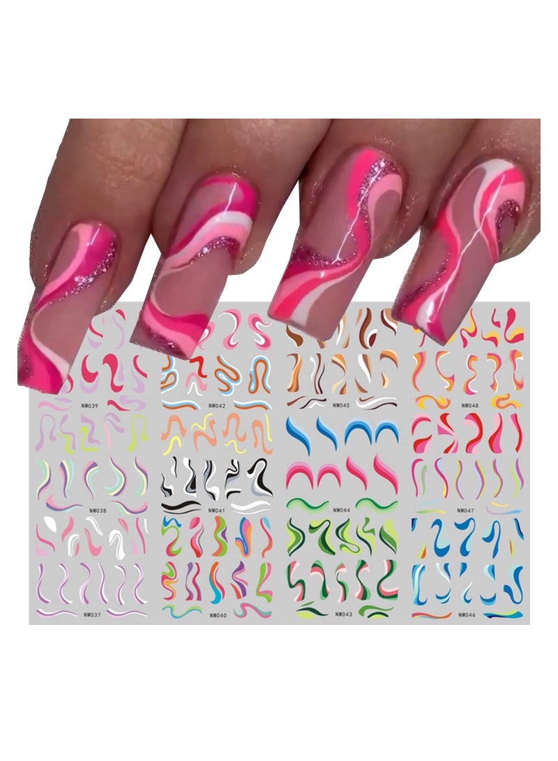 SYOSI 36 Sheets Colorful Stripes Nail Art Stickers Water Transfer Nail Decals Rainbow Geometric Nail Stickers for Nail Art Decoration Watermark Nail Designs Accessories Acrylic Nail Supplies - Image 3