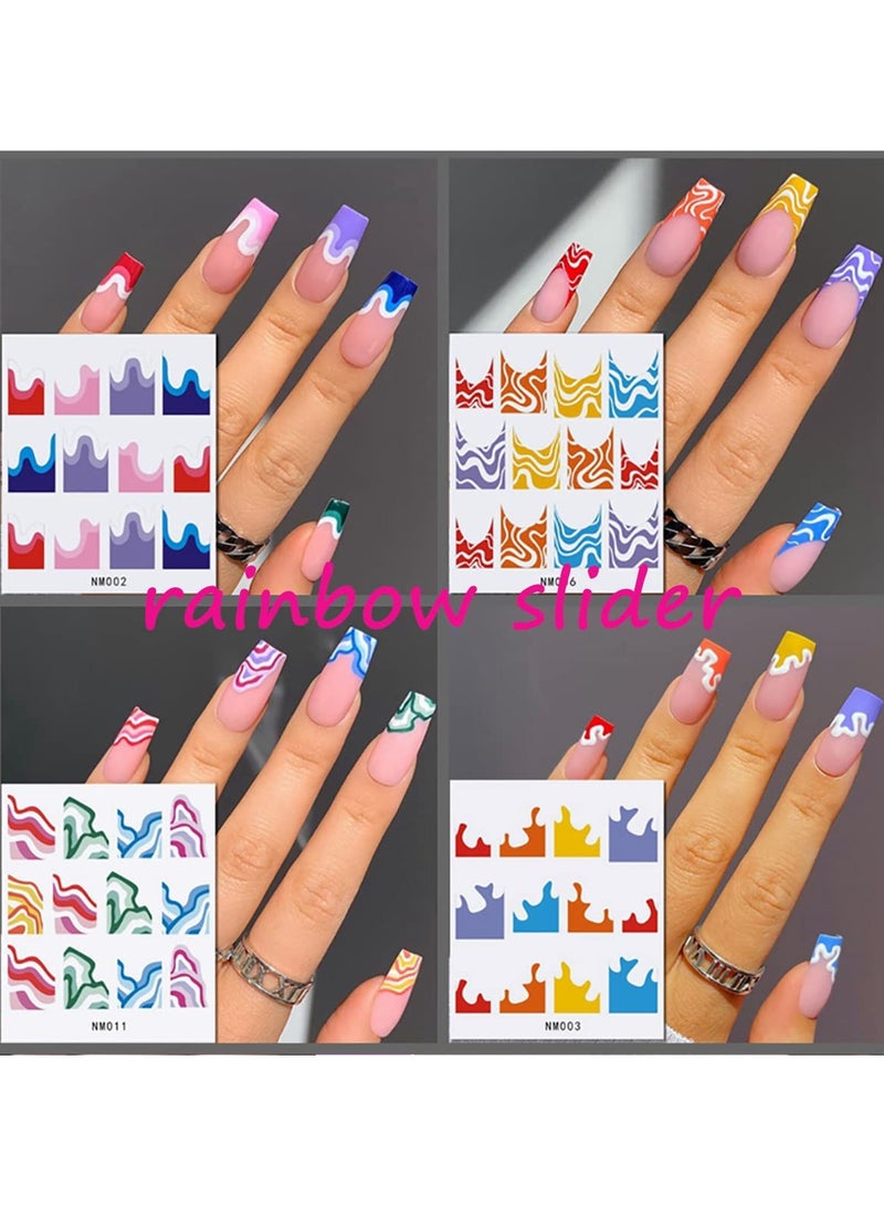 SYOSI 36 Sheets Colorful Stripes Nail Art Stickers Water Transfer Nail Decals Rainbow Geometric Nail Stickers for Nail Art Decoration Watermark Nail Designs Accessories Acrylic Nail Supplies - Image 5