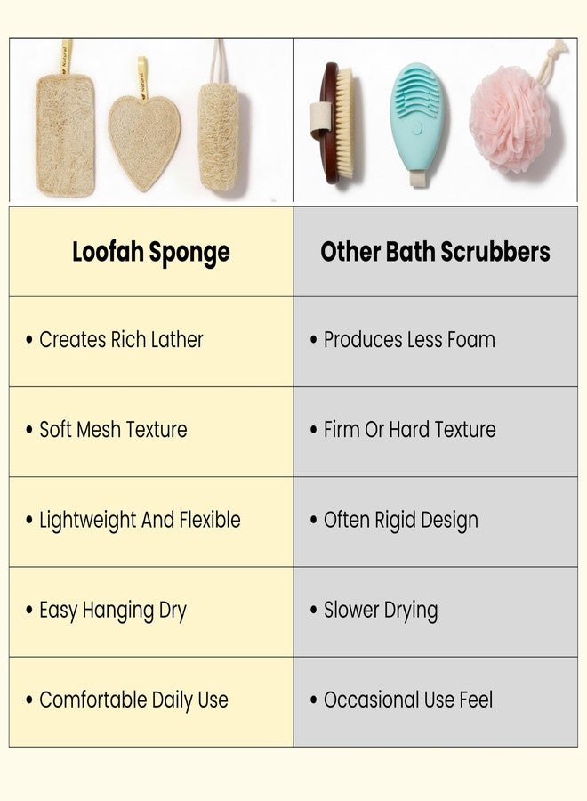 ORRIC Natural Loofah Sponge Set, 4 Pieces(1 RECTANGLE,1 CIRCLE,1 HEART & 1 OVAL SHAPE) Exfoliating Body Scrubber, Round, Oval, Rectangle, Heart Shapes - Image 5