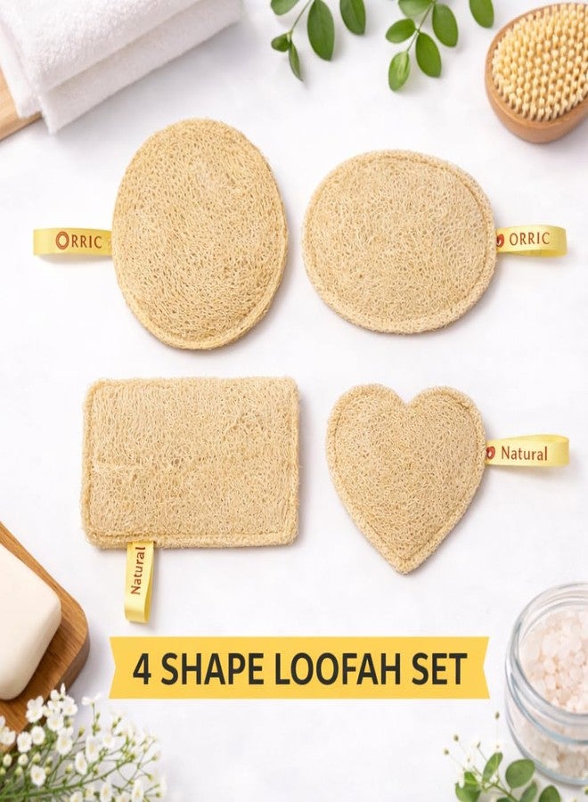 ORRIC Natural Loofah Sponge Set, 4 Pieces(1 RECTANGLE,1 CIRCLE,1 HEART & 1 OVAL SHAPE) Exfoliating Body Scrubber, Round, Oval, Rectangle, Heart Shapes - Image 4