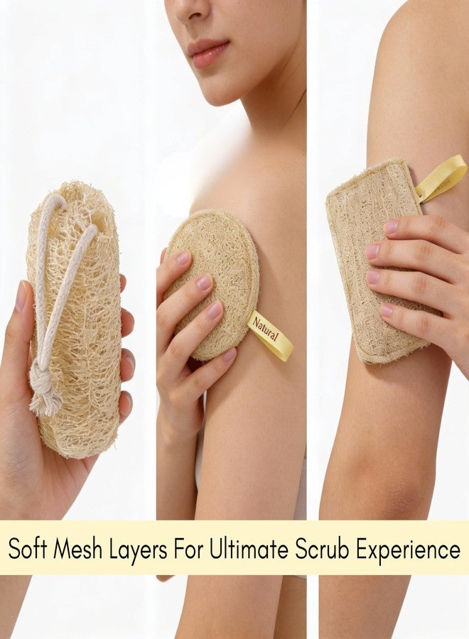 ORRIC Natural Loofah Sponge Set, 4 Pieces(1 RECTANGLE,1 CIRCLE,1 HEART & 1 OVAL SHAPE) Exfoliating Body Scrubber, Round, Oval, Rectangle, Heart Shapes - Image 3