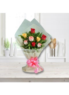 The FloralMart The FloralMart Fresh Flowers Bouquet of 08 Multicolor Roses in Premium Paper Wrapping Gift for All Occasions Birthdays Anniversay Mothers Day Couple 