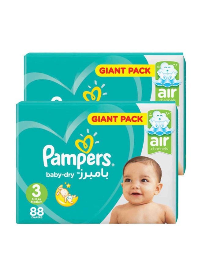 Pampers Pack Of 2 Baby-Dry Diapers, Size 3, Midi, 5-9 Kg, 88 Count