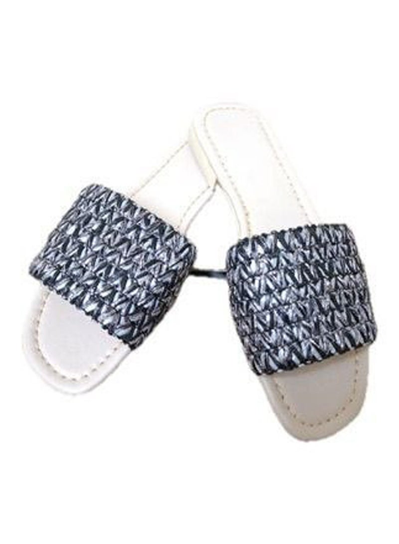 Karisma Flat Squared Toe Slippers With Simple Canvas Embroidered Upper Strap - Image 2