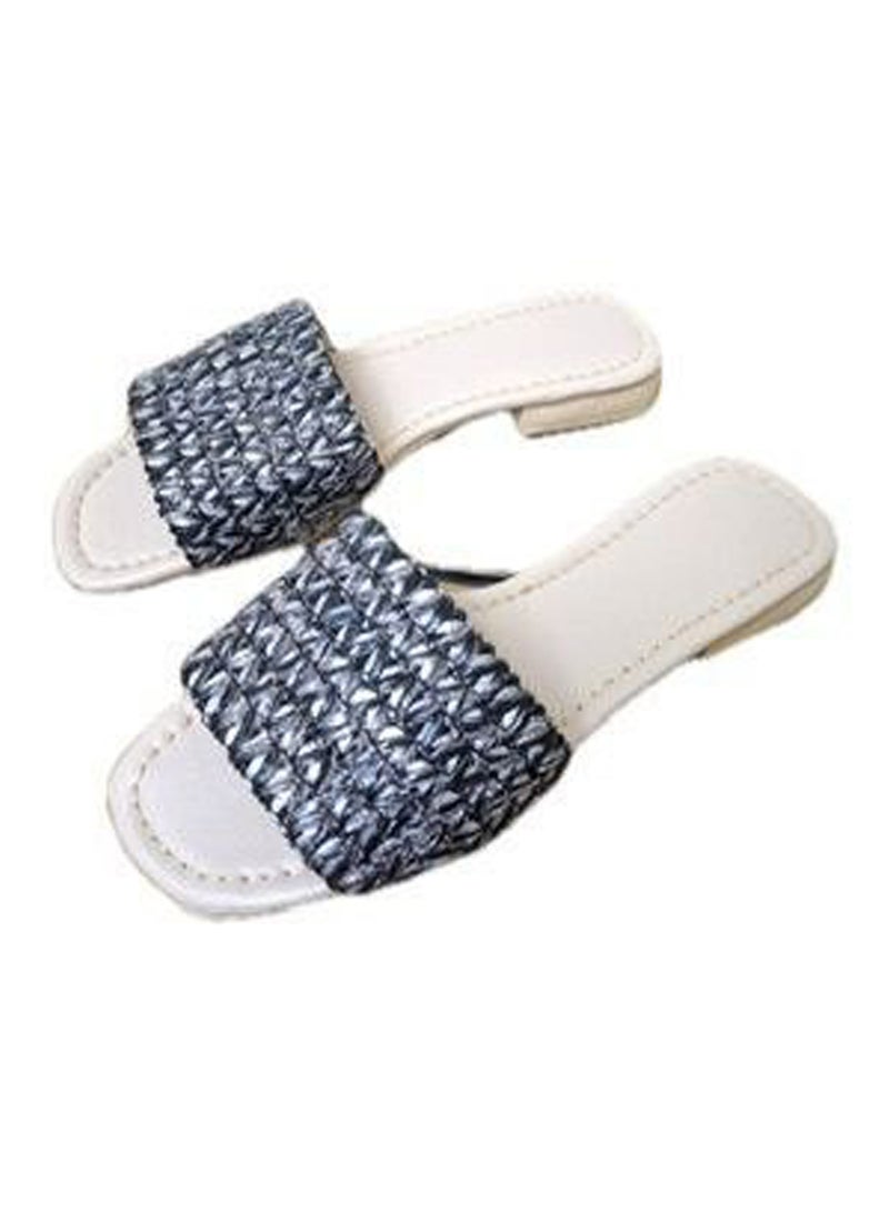 Karisma Flat Squared Toe Slippers With Simple Canvas Embroidered Upper Strap - Image 1