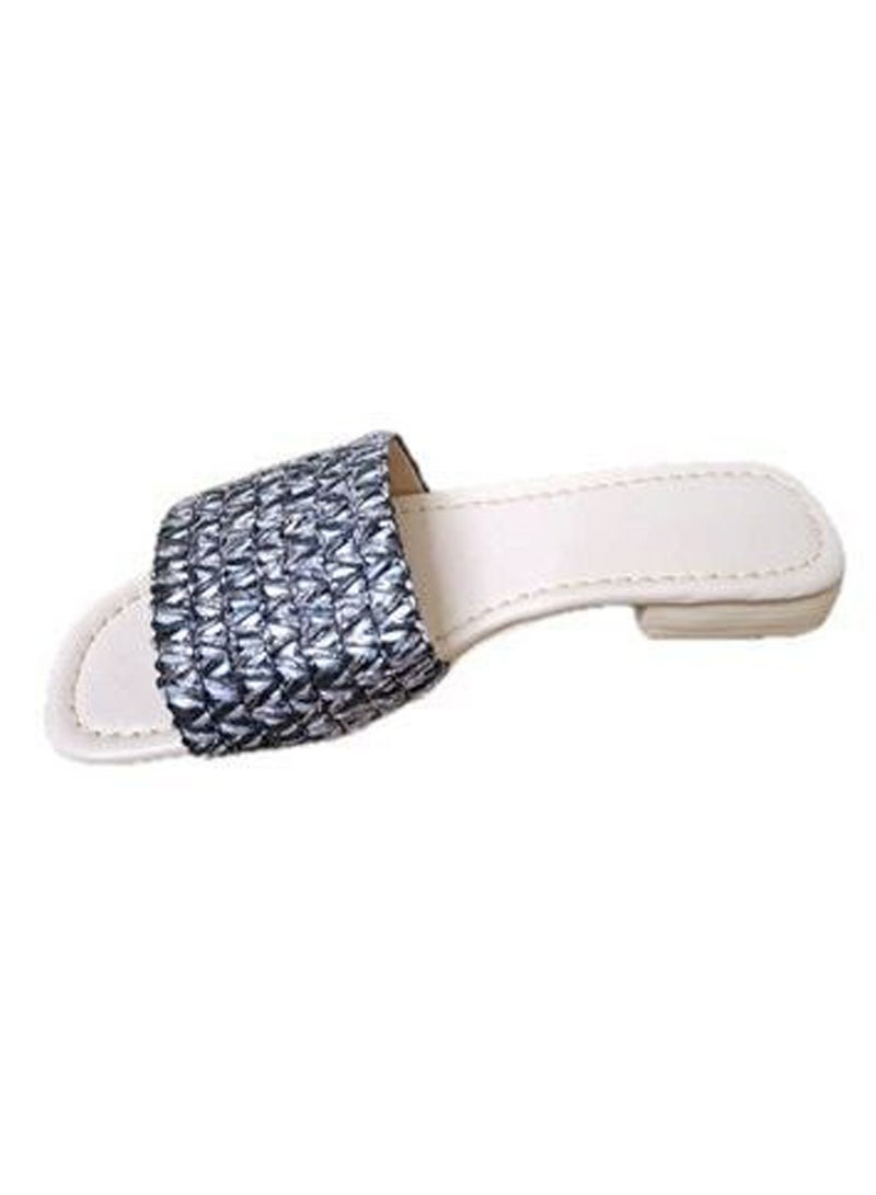 Karisma Flat Squared Toe Slippers With Simple Canvas Embroidered Upper Strap - Image 3