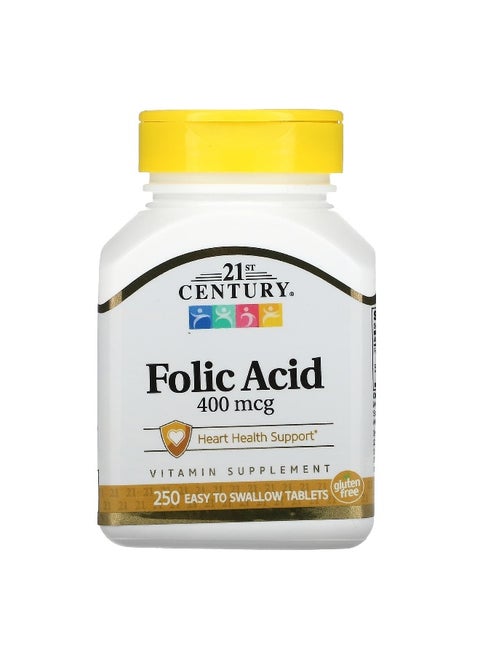 21st Century, Folic Acid, 400 mcg, 250 Easy to Swallow Tablets