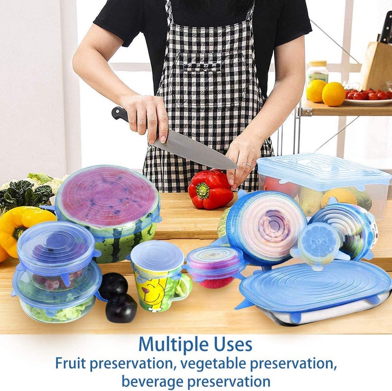 MALL SKY MALL Reusable Silicone Lids - Versatile Freezer to Microwave Cover for Food - Leak-Proof Silicone Stretch Lids for 3” - 12” Container, Bowl, or Cup - Dishwasher Safe Silicone Bowl Covers (6) - Image 3