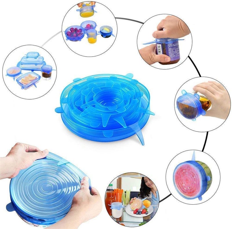 MALL SKY MALL Reusable Silicone Lids - Versatile Freezer to Microwave Cover for Food - Leak-Proof Silicone Stretch Lids for 3” - 12” Container, Bowl, or Cup - Dishwasher Safe Silicone Bowl Covers (6) - Image 4