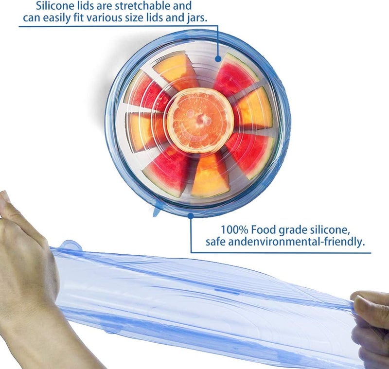 MALL SKY MALL Reusable Silicone Lids - Versatile Freezer to Microwave Cover for Food - Leak-Proof Silicone Stretch Lids for 3” - 12” Container, Bowl, or Cup - Dishwasher Safe Silicone Bowl Covers (6) - Image 2