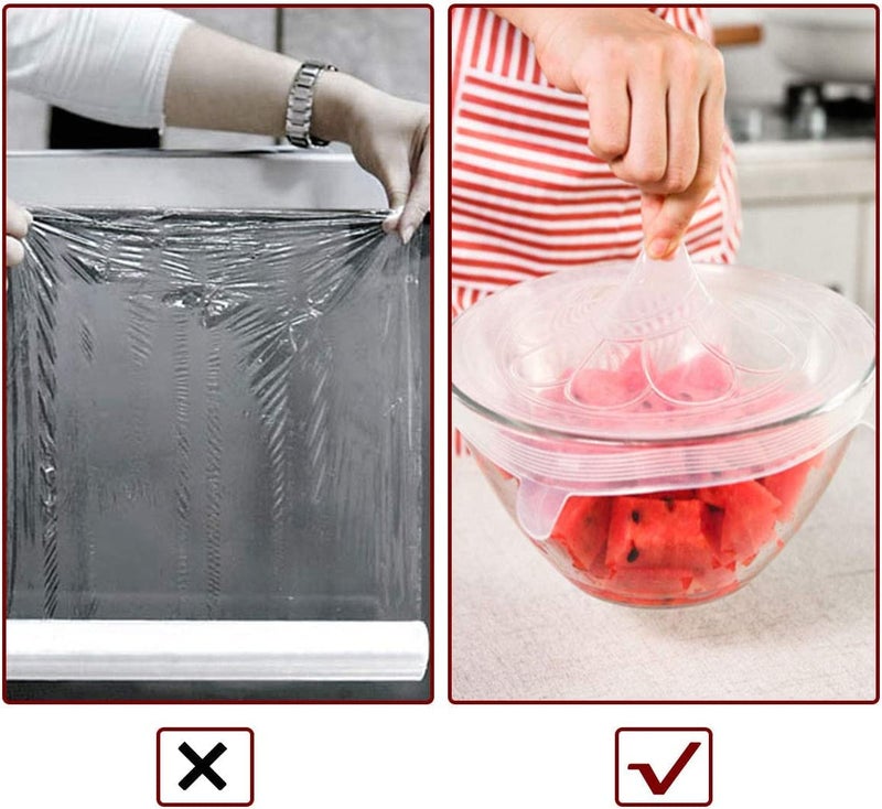 MALL SKY MALL Reusable Silicone Lids - Versatile Freezer to Microwave Cover for Food - Leak-Proof Silicone Stretch Lids for 3” - 12” Container, Bowl, or Cup - Dishwasher Safe Silicone Bowl Covers (6) - Image 5