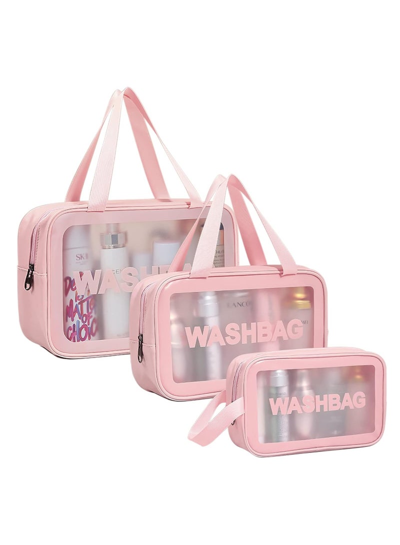 Tediline Travel Cosmetic Bag Set of 3 Waterproof Wash Bags, Pink – Small, Medium, and Large Travel Toiletry Bags for Makeup, Toiletries, and Accessories - Image 1