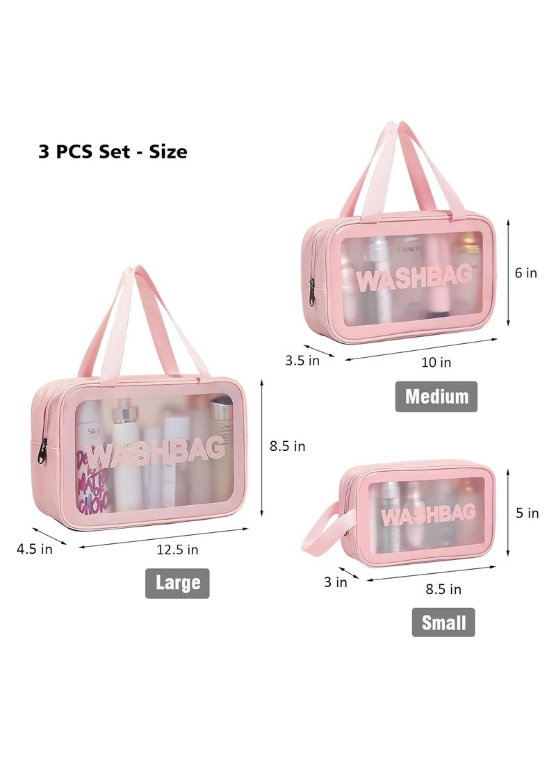 Tediline Travel Cosmetic Bag Set of 3 Waterproof Wash Bags, Pink – Small, Medium, and Large Travel Toiletry Bags for Makeup, Toiletries, and Accessories - Image 3
