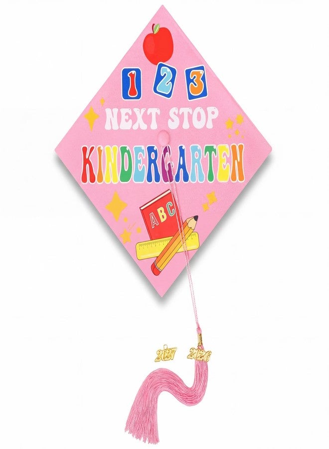 Knitgrip Next Stop Kindergarten Graduation Cap with 2026 2027 Tassel Year Charm, Preschool & Pre-k Grad Cap Topper for Kids(1 Pcs,Pink) - Image 1