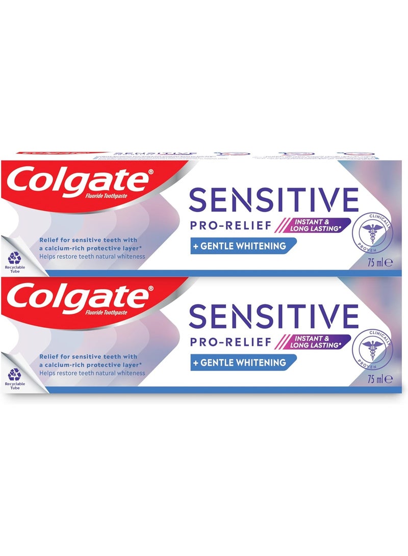Colgate Toothpaste Sensitive Pro Relief, Whitening Toothpaste, Instant & Lasting Sensitivity Pain Relief, 2x75ml, 2 Pack - Image 1