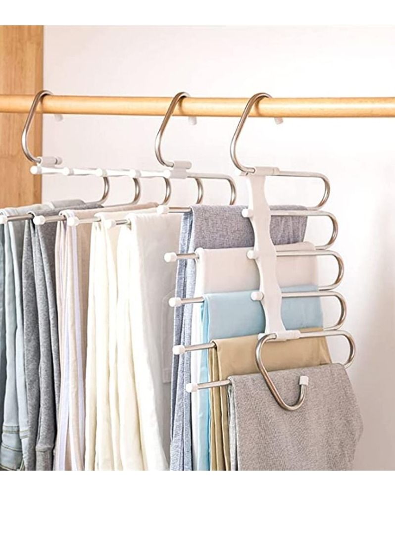 Pants Hangers 2 Pack Space Saving S-Type Stainless Steel Clothes Pants Hangers ，Anti-Slip Design,Clothes Closet Storage Organizer for Pants Jeans Trousers Skirts Scarf (White)  - Image 1