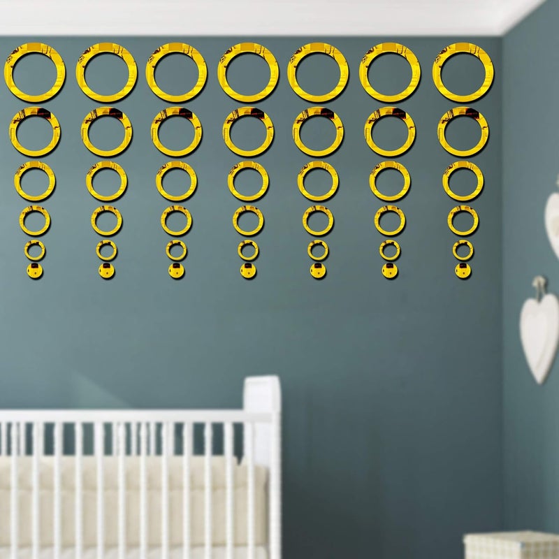 Bikri Kendra Bikri Kendra Ind Golden Rings MMirror Stickers ForMirror Wall Decor Sticker Stickers Acrylic Stickers Wall Stickers for Hall Room Bedroom Kitchen
