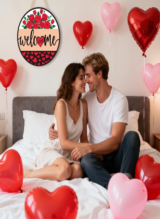 OHOME Valentines Day Decorations - Wreath Welcome Sign for Front Door | Rustic Round Wood Wreaths,Heart Rose Garland Outdoor Indoor - Valentines Decor Party Favors Supplies for Door Wall Room Porch Kitchen - Image 4