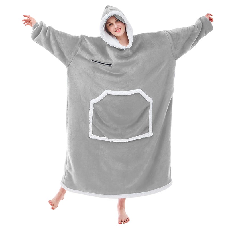 IFNOW Wearable Blanket HoodieOversized Sherpa Hooded Blanket Sweatshirt with Eye Mask and PocketCozy Flannel Blanket with Sleeves for AdultBirthday Christmas Gifts for Women Mom GirlfriendGrey