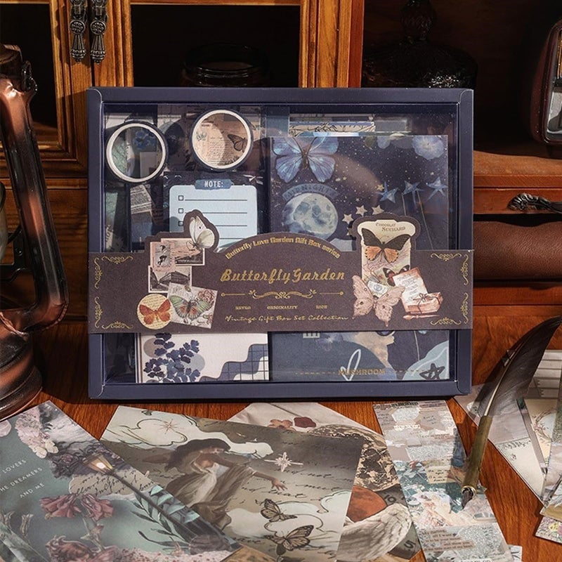 GLADBACK (346 قطعة) مجموعة دفتر ملاحظات ورقية ومجموعة قصاصات مع لوازم تزيين إبداعية، قرطاسية، ملصقات، دفتر A6 مع صفحات مشبكة هدية للبنات (دفتر قصاصات حديقة الفراشات) - Image 1