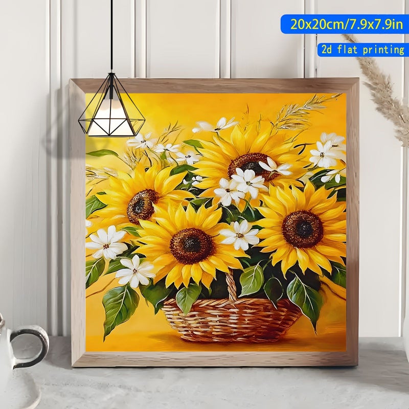 طقم ألماس كامل بدون إطار 5D، دائري أكريليك، مقاس 20×20 سم، فن دوار الشمس، ديكور المنزل وغرفة النوم - Image 3