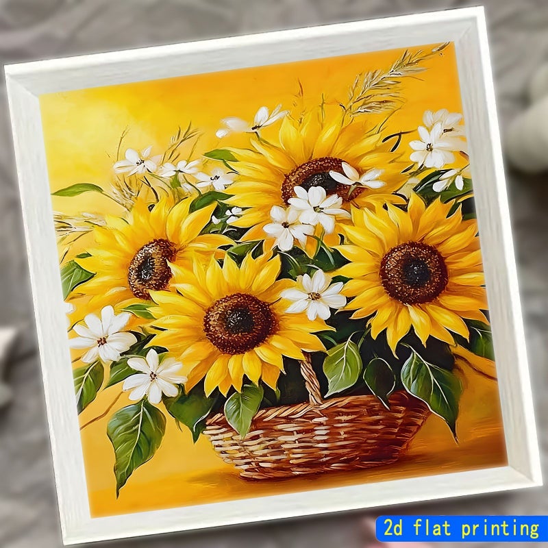 طقم ألماس كامل بدون إطار 5D، دائري أكريليك، مقاس 20×20 سم، فن دوار الشمس، ديكور المنزل وغرفة النوم - Image 1
