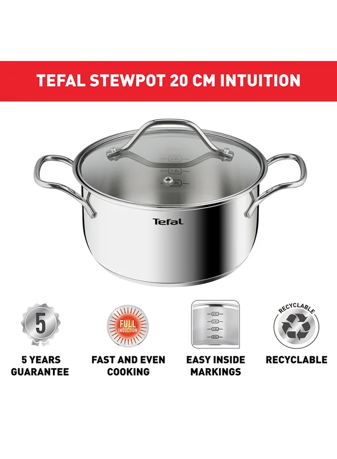 Tefal Intuition 20 cm Casserole, Premium Stainless Steel 18/10, 2.9 L, Induction, B8644474