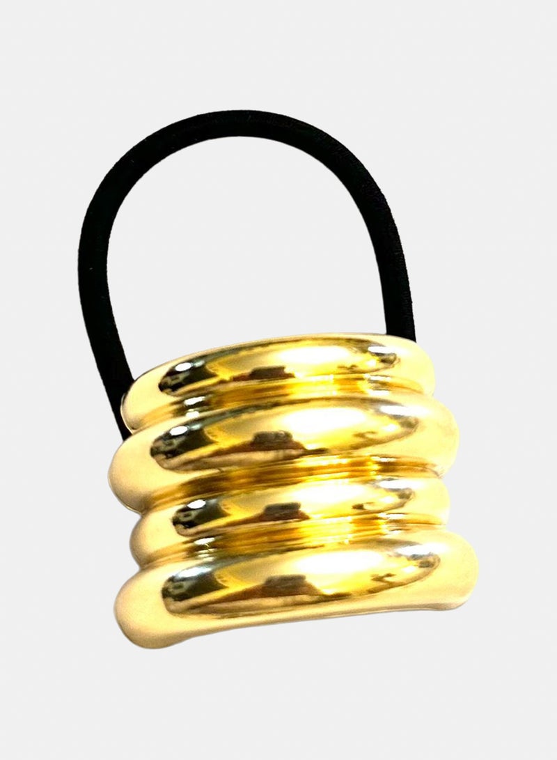 Trio Earrings Golden Coil Ponytail Hair Tie - Image 3