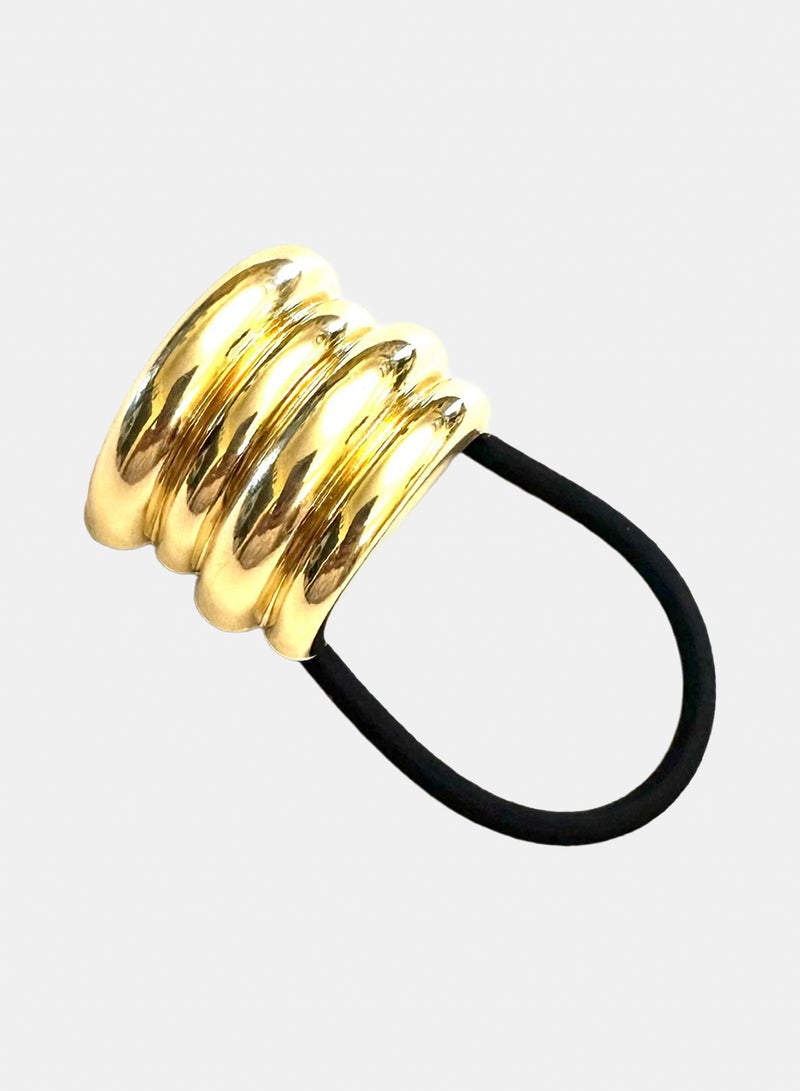 Trio Earrings Golden Coil Ponytail Hair Tie - Image 2