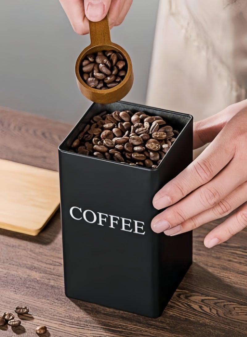 كيفن علبة تخزين قهوة مكونة من 3 قطع، علبة تخزين حبوب القهوة، غطاء من الخيزران، علبة عرض فنية من الحديد، علبة مربعة - Image 3
