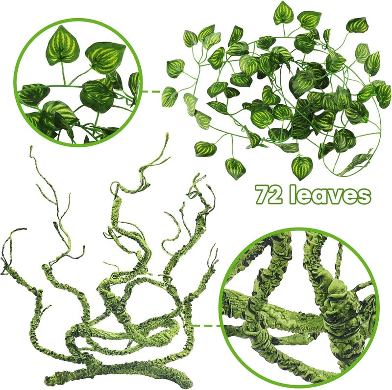 QUOZUO Bearded Dragon Tank Accessories, Terrarium Hanging Plant Vines Artificial Leaves Reptile Hide, Bridge Jungle Climber Reptile Vines for Snakes Bearded Dragon Chameleon Gecko Lizard - Image 5