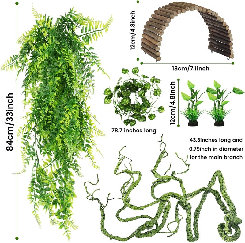 QUOZUO Bearded Dragon Tank Accessories, Terrarium Hanging Plant Vines Artificial Leaves Reptile Hide, Bridge Jungle Climber Reptile Vines for Snakes Bearded Dragon Chameleon Gecko Lizard - Image 2