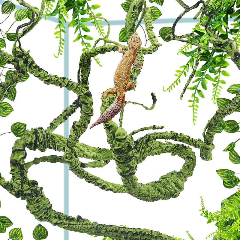 QUOZUO Bearded Dragon Tank Accessories, Terrarium Hanging Plant Vines Artificial Leaves Reptile Hide, Bridge Jungle Climber Reptile Vines for Snakes Bearded Dragon Chameleon Gecko Lizard - Image 3