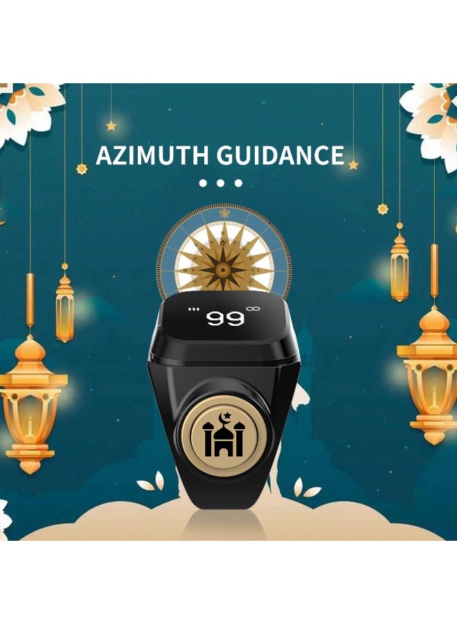 خاتم تسبيح رقمي ذكي لتحديد اتجاه القبلة مع تذكير بخمس صلوات | عداد أذكار للمسلمين مع تتبع الوقت وشاشة LED - Image 4