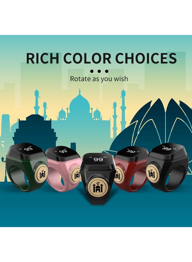 خاتم تسبيح رقمي ذكي لتحديد اتجاه القبلة مع تذكير بخمس صلوات | عداد أذكار للمسلمين مع تتبع الوقت وشاشة LED - Image 2