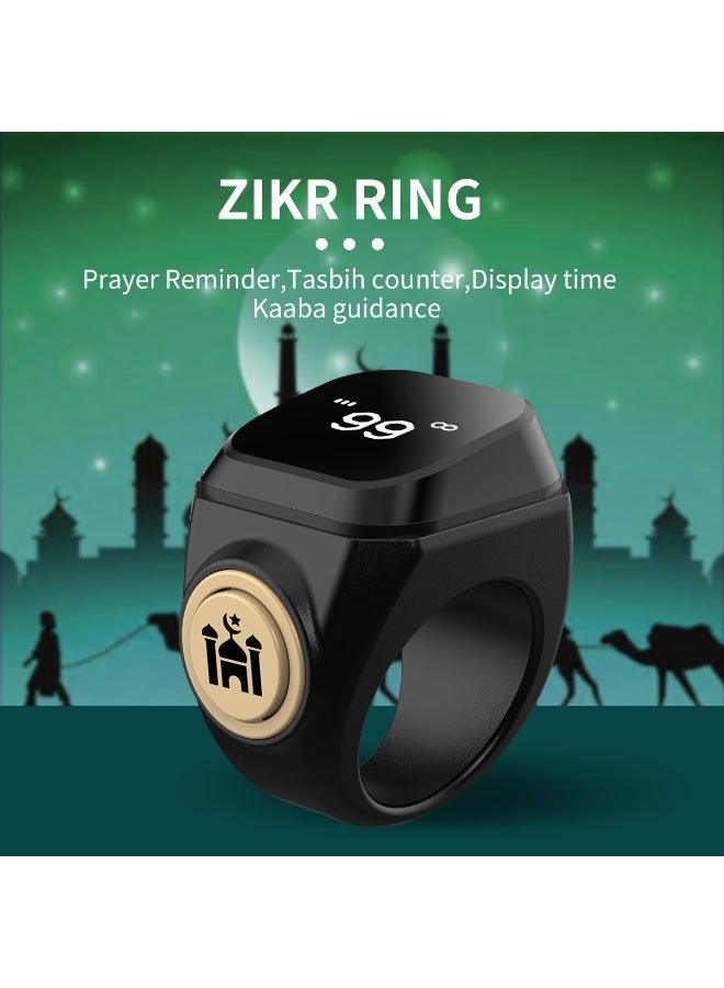 خاتم تسبيح رقمي ذكي لتحديد اتجاه القبلة مع تذكير بخمس صلوات | عداد أذكار للمسلمين مع تتبع الوقت وشاشة LED - Image 3