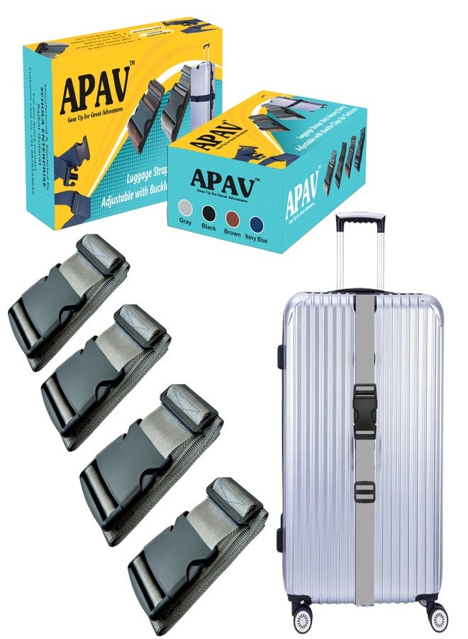 APAV Luggage Straps Belt Heavy Duty Adjustable with Buckle Clips for Suitcase | Trolleys and All Kind of Luggages | for Traveling Business/Leisure Trip (Pack of 4 (Gray)) - Image 1