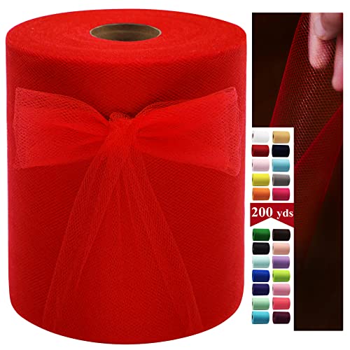 IONTACH Red Tulle Fabric Rolls 6 Inch by 200 Yards (600 feet) Fabric Spool Tulle Ribbon for Christmas Gift Wrapping DIY Red Tutu Bow Baby Shower Birthday Party Wedding Decorations Craft Supplies - Image 1