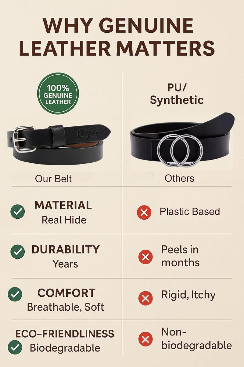 Flyer Girls Black Leather Belt – Genuine Leather Kids Belt for wear on Jeans, Dress, School & Party – Adjustable Stylish for Girls 2–14 Years | 2 Years Warranty BL1281 - Image 5