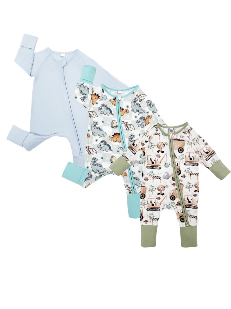 Bow Dream Infant Boys Girls Clothes Newborn Bamboo Rayon Baby girl Romper baby boy Bodysuit Jumpsuit Light Blue Dinosaur Digger 1-3 Months - Image 1