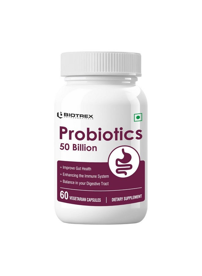 Biotrex Nutraceuticals Probiotics 50 Billion With 150mg Prebiotics Supplement For Gut Health - 60 Capsules - Image 1