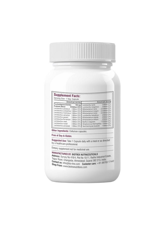 Biotrex Nutraceuticals Probiotics 50 Billion With 150mg Prebiotics Supplement For Gut Health - 60 Capsules - Image 2