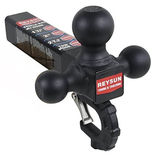 REYSUN Trailer Hitch 864011L Tri Ball Mount with Hook, Tactical Tow Hook, Fits 2 inch Hitch Receiver, Secure with Self-Lock Latch, Matt Black, 5/8 Inch Hitch Lock Included… - Image 3