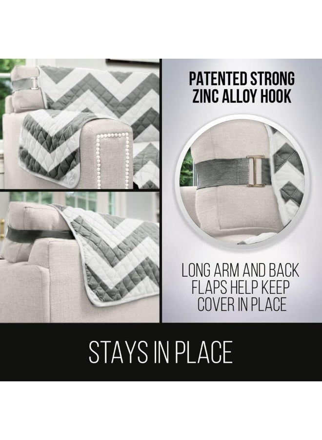 Sofa Shield Sofa Shield Couch Slip Cover with Patented Strap Cushion Protector Reversible Stain and Dog Tear Resistant Slipcover Quilted Microfiber 70in Seat Washable Covers for Dogs Pets Kids Charcoal Linen  - Image 3