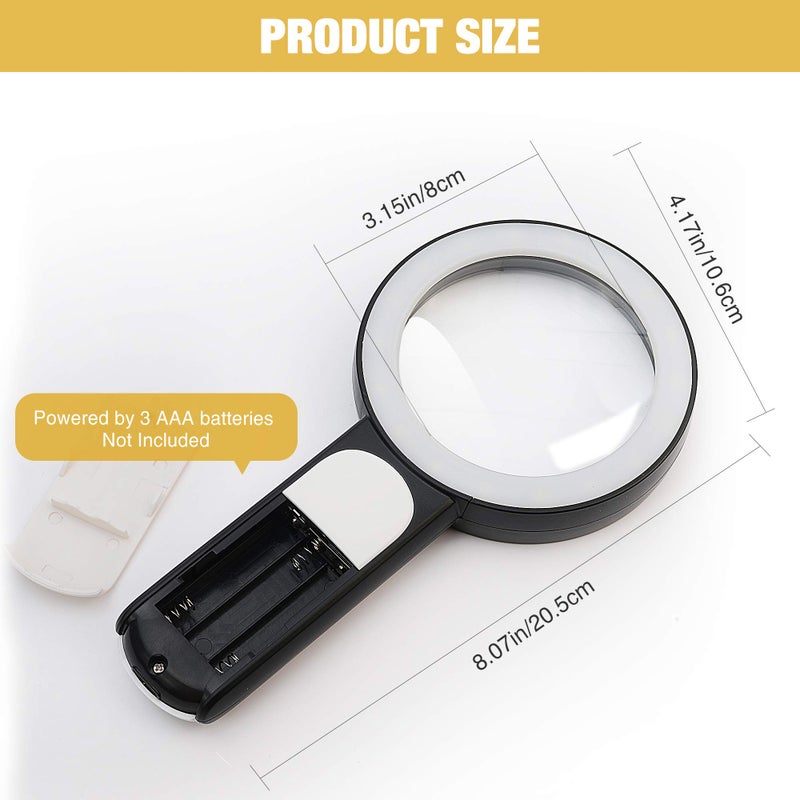 JMH Magnifying Glass with Light, 30X Handheld Large 18LED Cold and Warm Light with 3 Modes, Illuminated Magnifier for Seniors Reading, Inspection, Coins, Jewelry, Exploring - Image 2