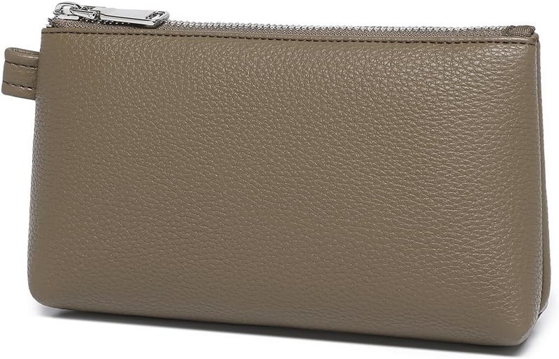 YONBEN PU Leather Makeup Simple and Convenient Handbag Small Exquisite Storage Bag, PU/Tea Color, Simple - Image 1