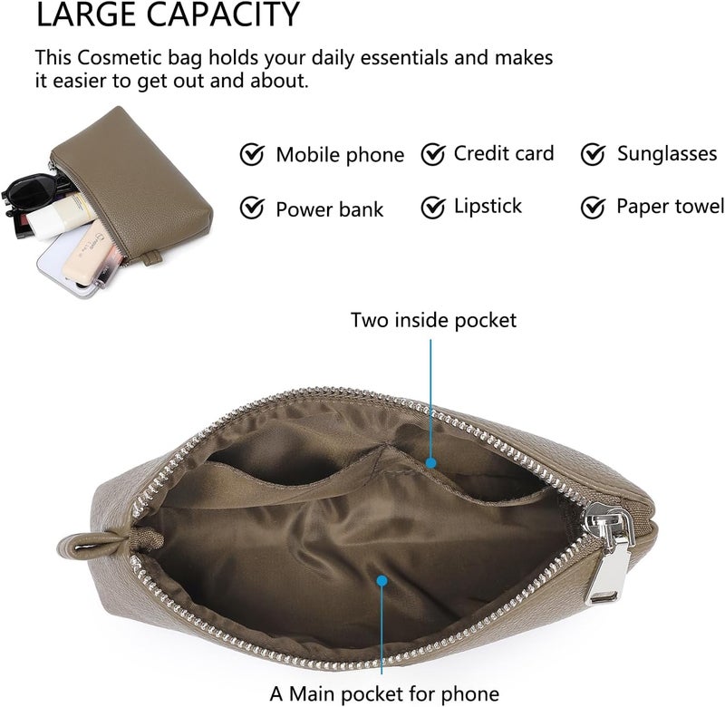 YONBEN PU Leather Makeup Simple and Convenient Handbag Small Exquisite Storage Bag, PU/Tea Color, Simple - Image 5