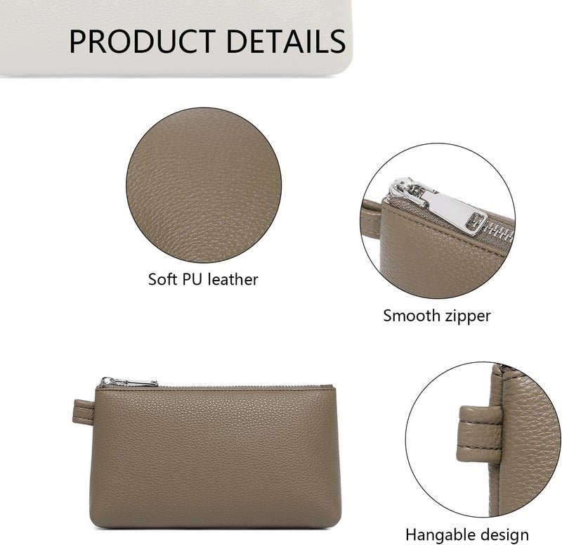 YONBEN PU Leather Makeup Simple and Convenient Handbag Small Exquisite Storage Bag, PU/Tea Color, Simple - Image 4