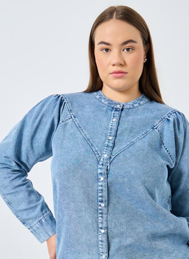 Styli Plus Size Long Sleeves Cotton Denim Shirt - Image 1