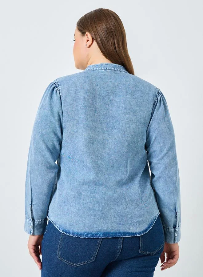 Styli Plus Size Long Sleeves Cotton Denim Shirt